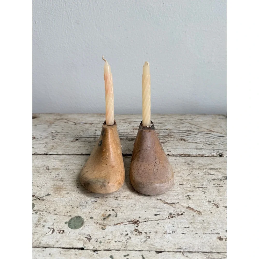 Vintage Wooden Shoe Last Candle Holders Child Size 4.5in Cobbler Forms